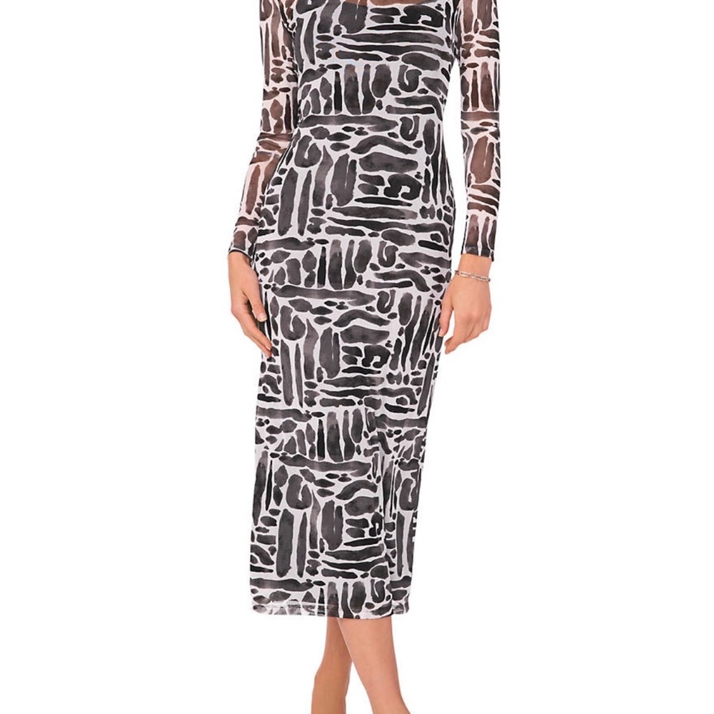 Vince Camuto Monochrome Abstract Midi Dress